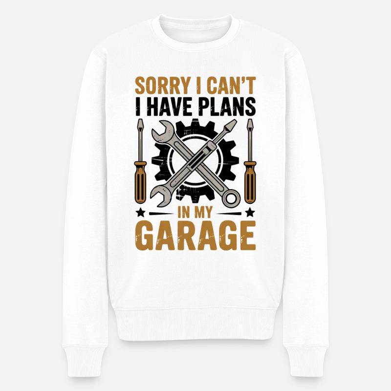 Drôle de bricolage garage dicton - Pull Premium bio Homme - blanc