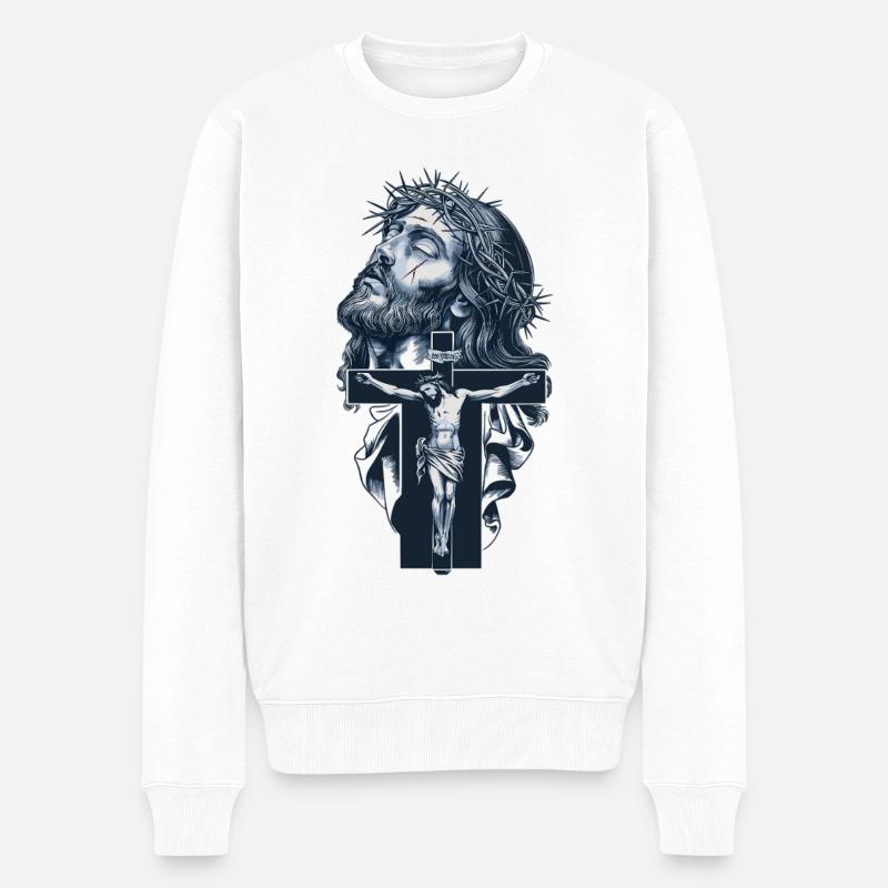 Jésus sur la croix - Foi, espérance, rédemption - Pull Premium bio Homme - blanc