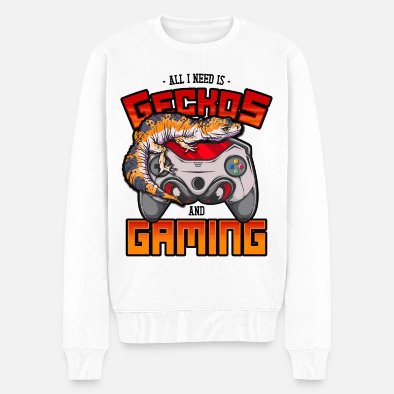 Leopardgecko & Gaming Eidechse Videospiel Reptil - Männer Premium Bio Pullover - Weiß