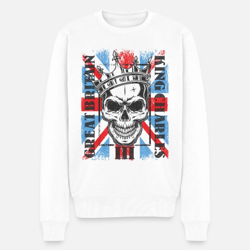 Skull King Charles König England Monarch - Männer Premium Bio Pullover - Weiß