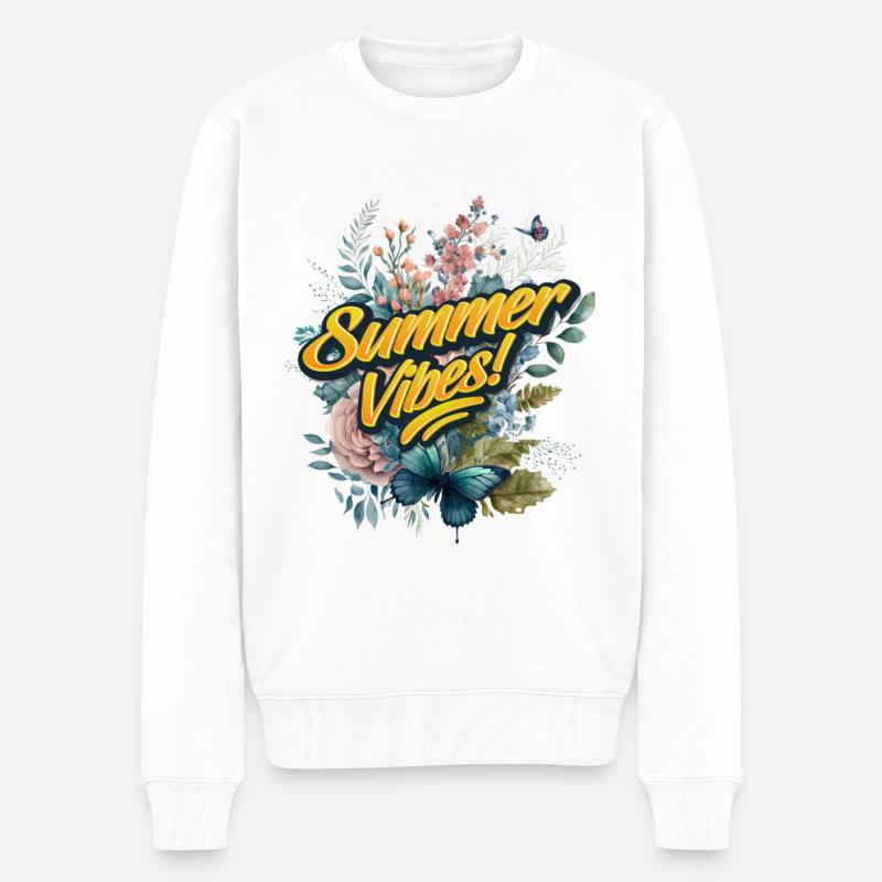 Papillons Fleurs Vacances d’été - Pull Premium bio Homme - blanc