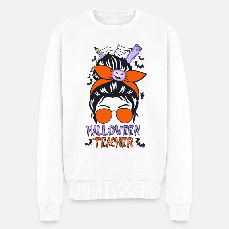 Halloween Teacher Lustiger Halloween Spruch - Männer Premium Bio Pullover - Weiß