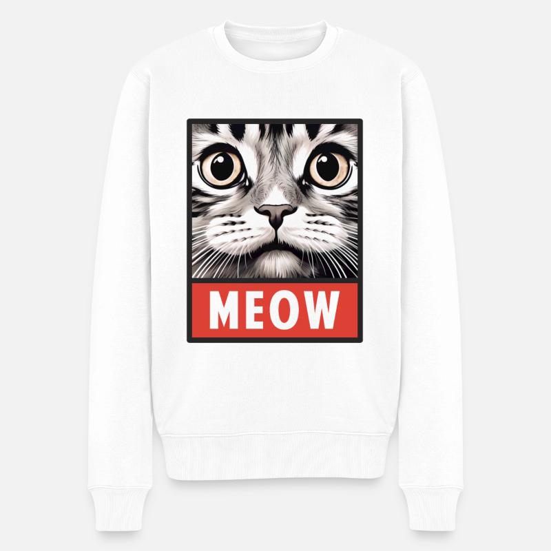 MEOW Miau Niedliches Katzengesicht Geschenkidee - Männer Premium Bio Pullover - Weiß