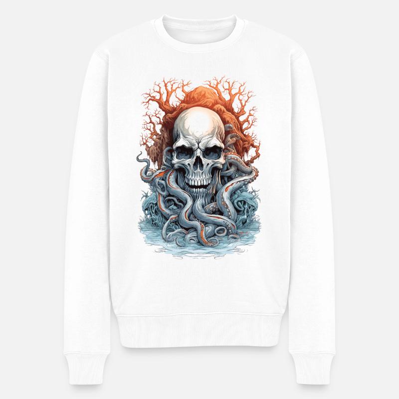 Crâne Poulpe Calmar Créature Animale - Pull Premium bio Homme - blanc
