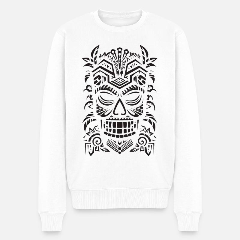 Tiki Maske - Männer Premium Bio Pullover - Weiß