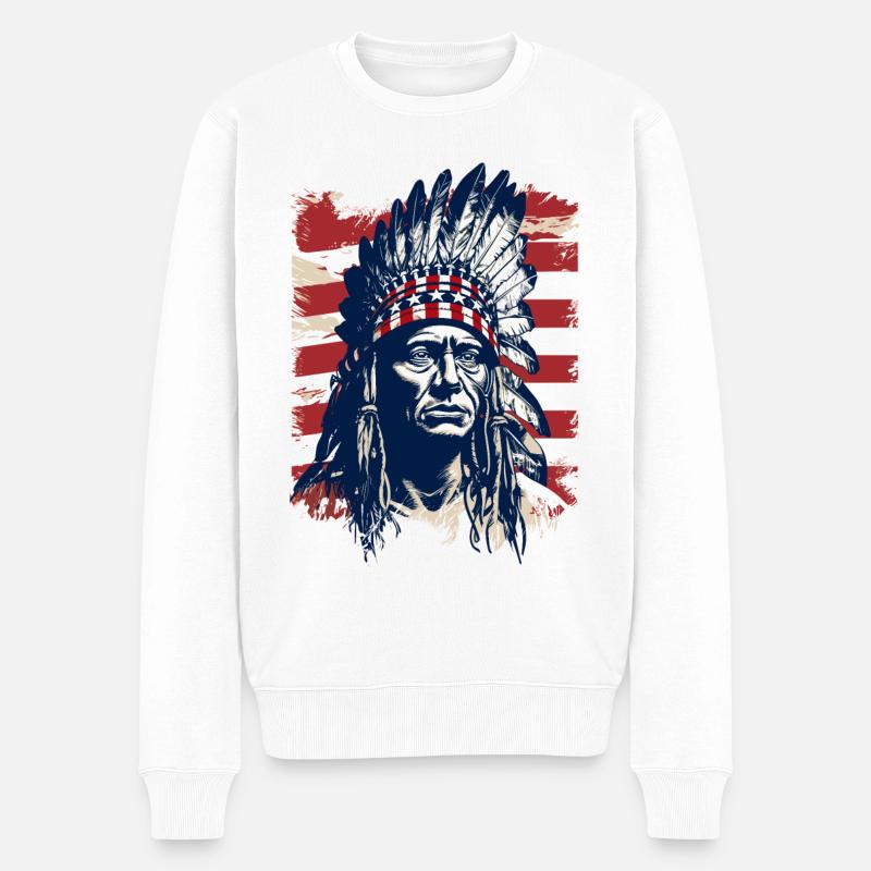 Indianer Federschmuck Native Spirit - Männer Premium Bio Pullover - Weiß