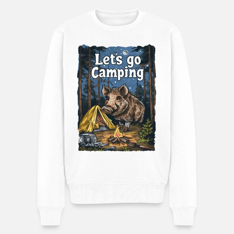 Lets Go Camping Wildschwein Abenteuer Zelten - Männer Premium Bio Pullover - Weiß