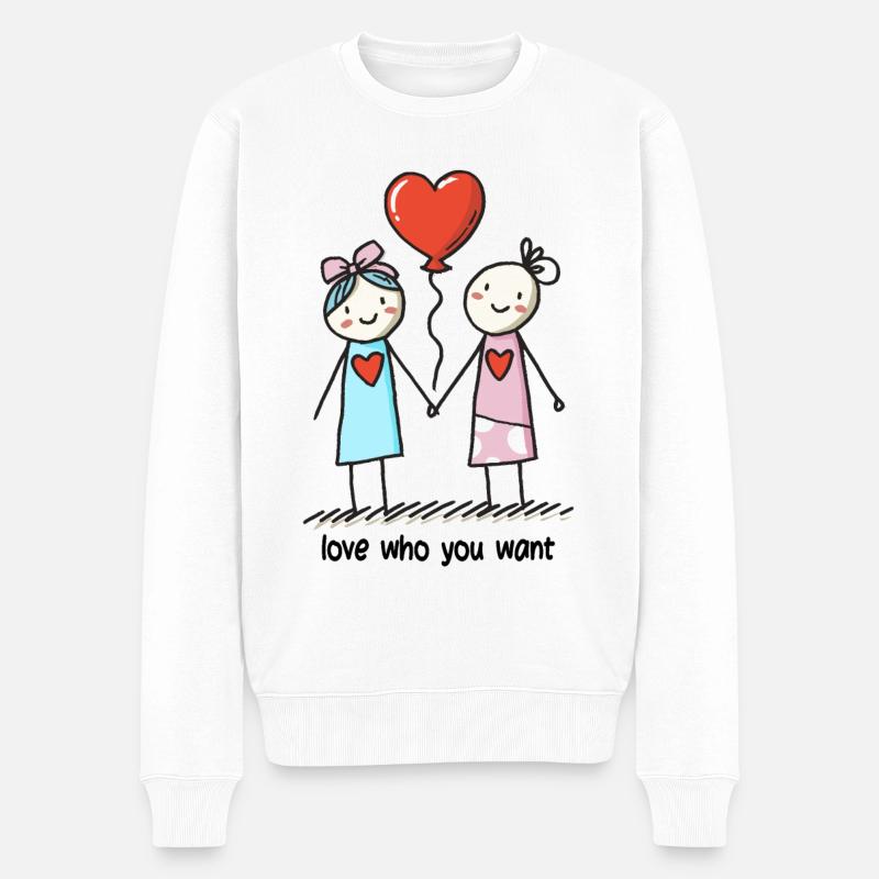 Stick Figure Lesbiennes Amoureuses Amour - Pull Premium bio Homme - blanc