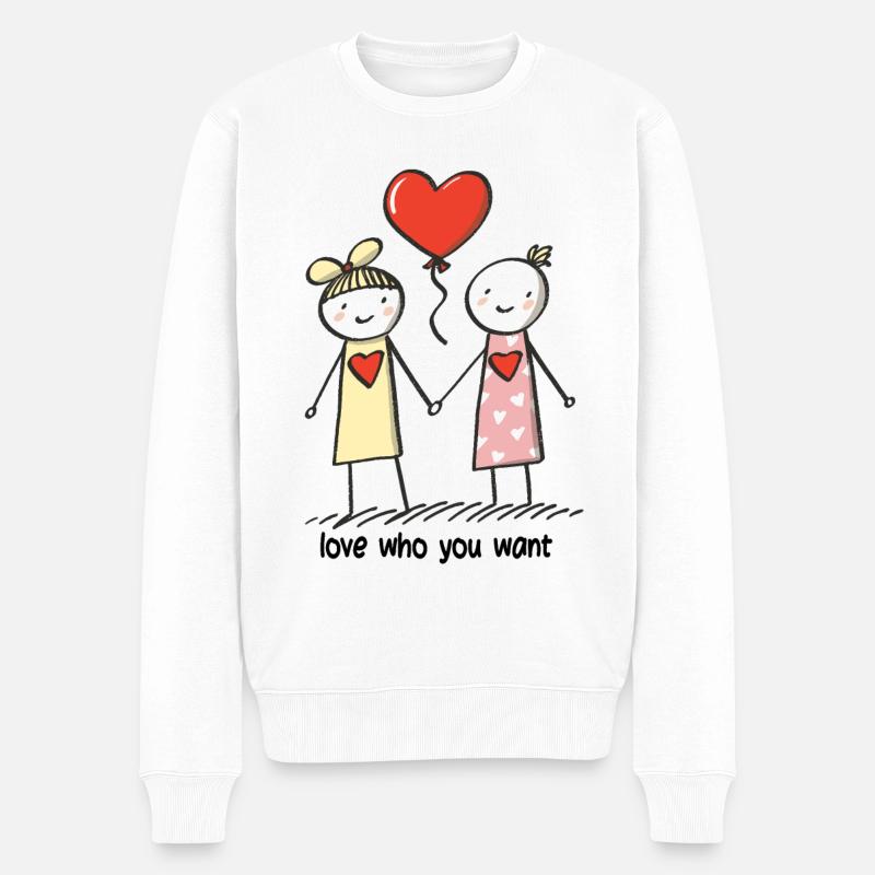 Strichmännchen Lesbisches Liebespaar Liebe - Männer Premium Bio Pullover - Weiß