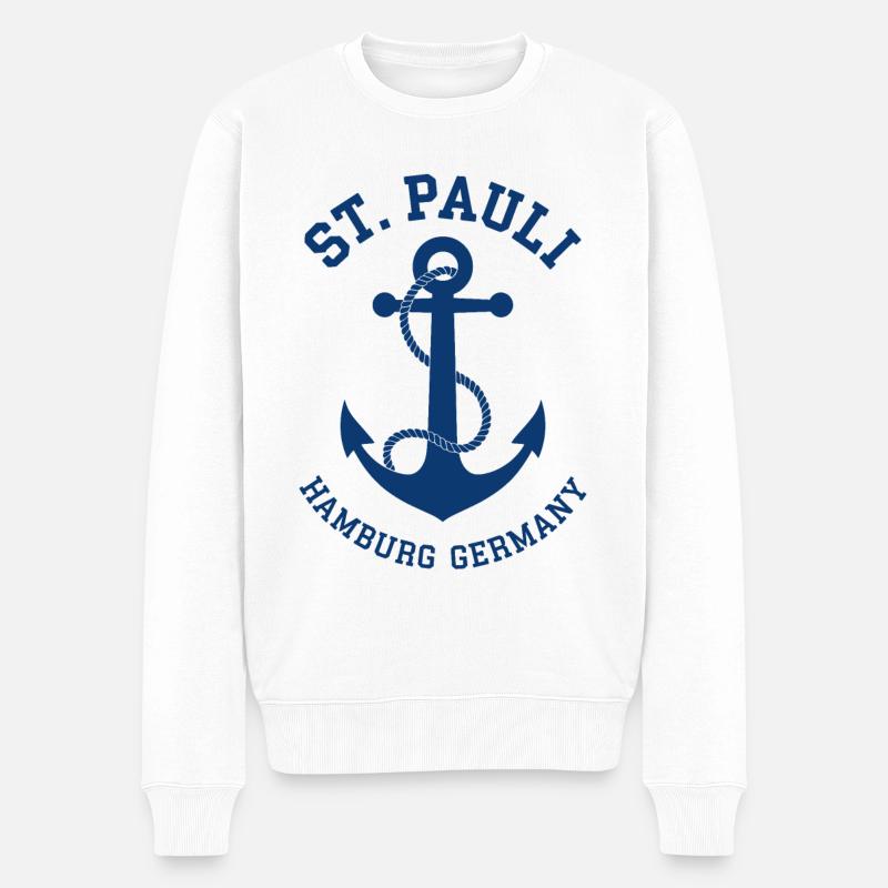 St. Pauli Hamburg Anker Reeperbahn - Männer Premium Bio Pullover - Weiß