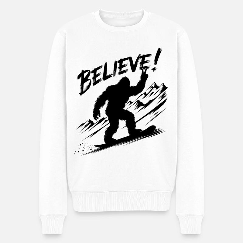 Sasquatch Bigfoot Snowboard Snowboarder - Pull Premium bio Homme - blanc