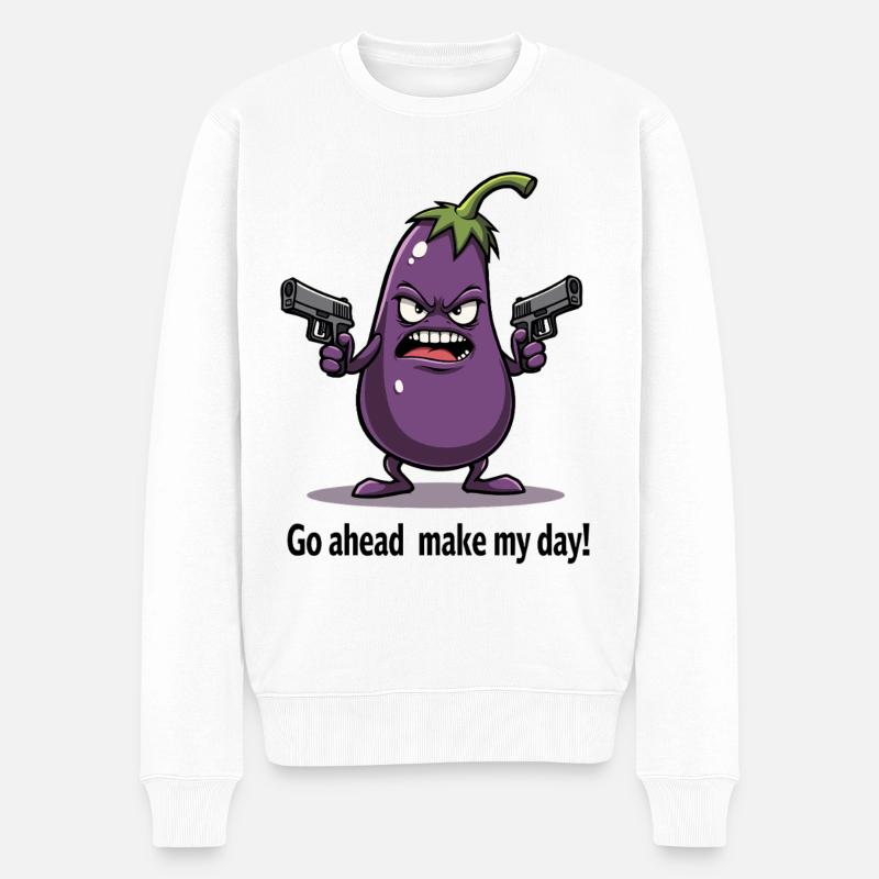 Badass Aubergine – Go Ahead, Make My Day - Männer Premium Bio Pullover - Weiß