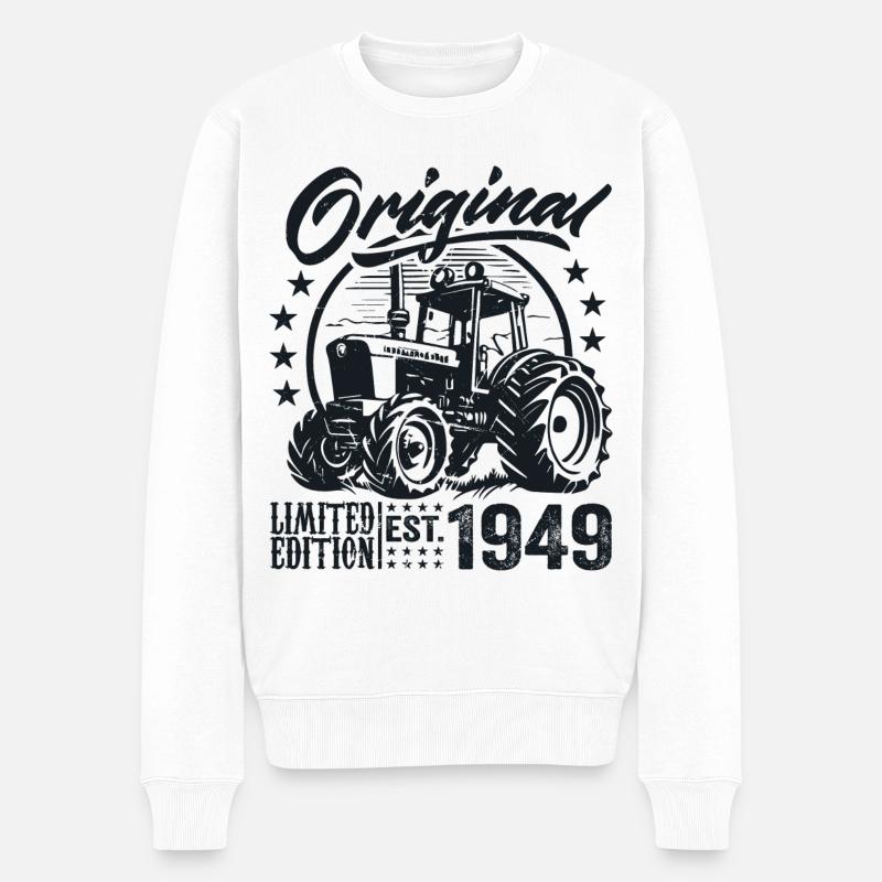 Original 1949 Geburtstag 1949 Farmer Traktor - Männer Premium Bio Pullover - Weiß