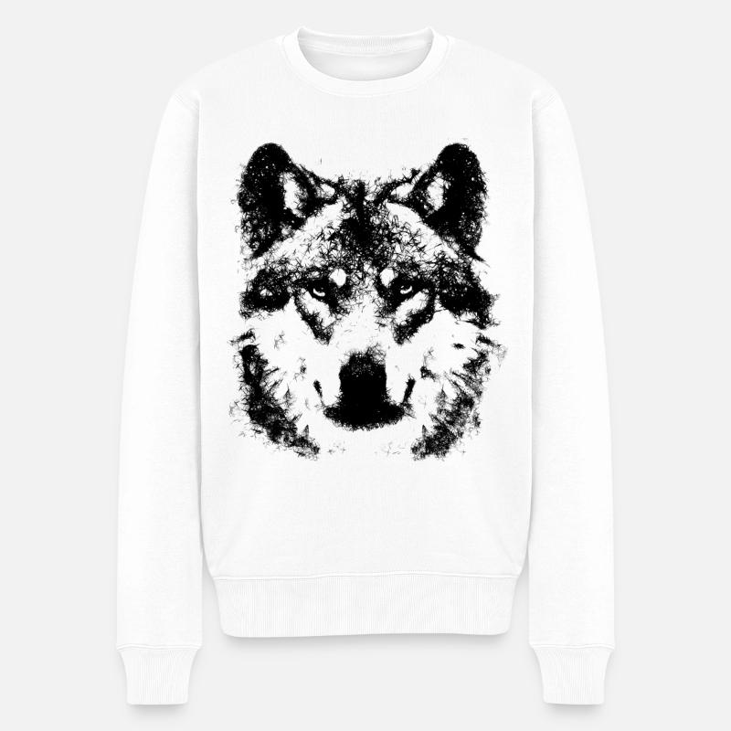 Wolf aus Strichen - Männer Premium Bio Pullover - Weiß