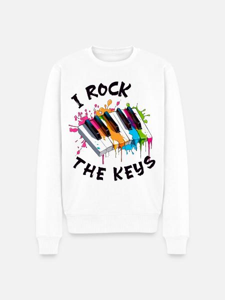 Musik Klavier "I rock the keys" Farbspritzer - Männer Premium Bio Pullover - Weiß