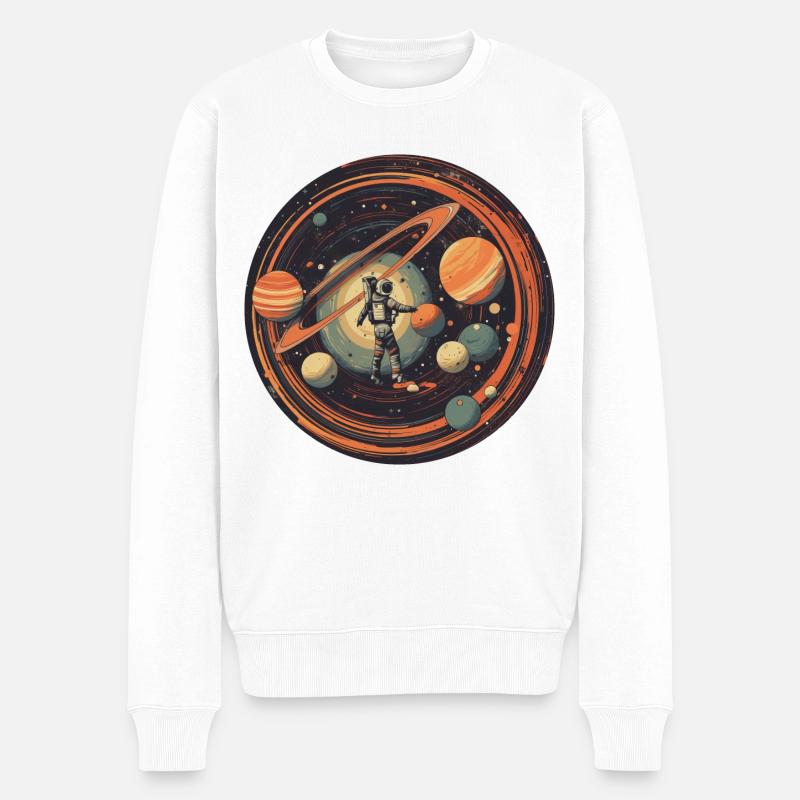 Astronaute dans l’espace avec système solaire et - Pull Premium bio Homme - blanc