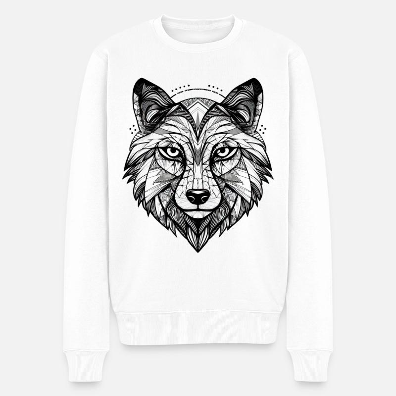 Wolf Geometrisch - Männer Premium Bio Pullover - Weiß