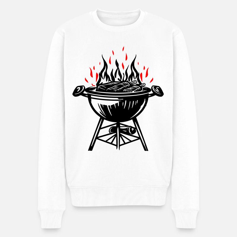 Grill, Feu, Grill, Viande - Pull Premium bio Homme - blanc