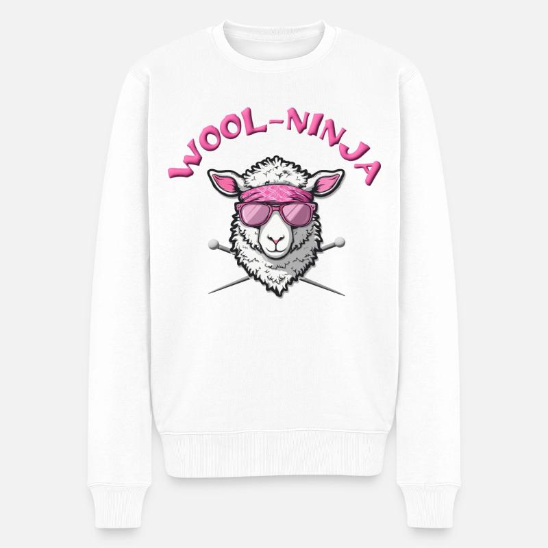 Wool-Ninja - cooles Schaf mit Stricknadeln - Männer Premium Bio Pullover - Weiß