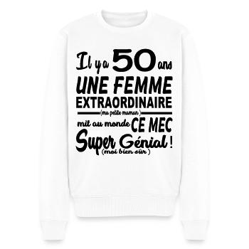 Design anniversaire 50 ans un mec génial - Pull Premium bio Homme - blanc - Devant - Thijin (182cm)