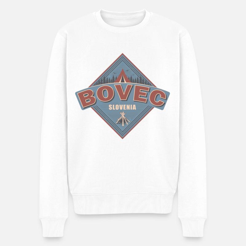 Bovec Slowenien Vintage Camping Design - Männer Premium Bio Pullover - Weiß