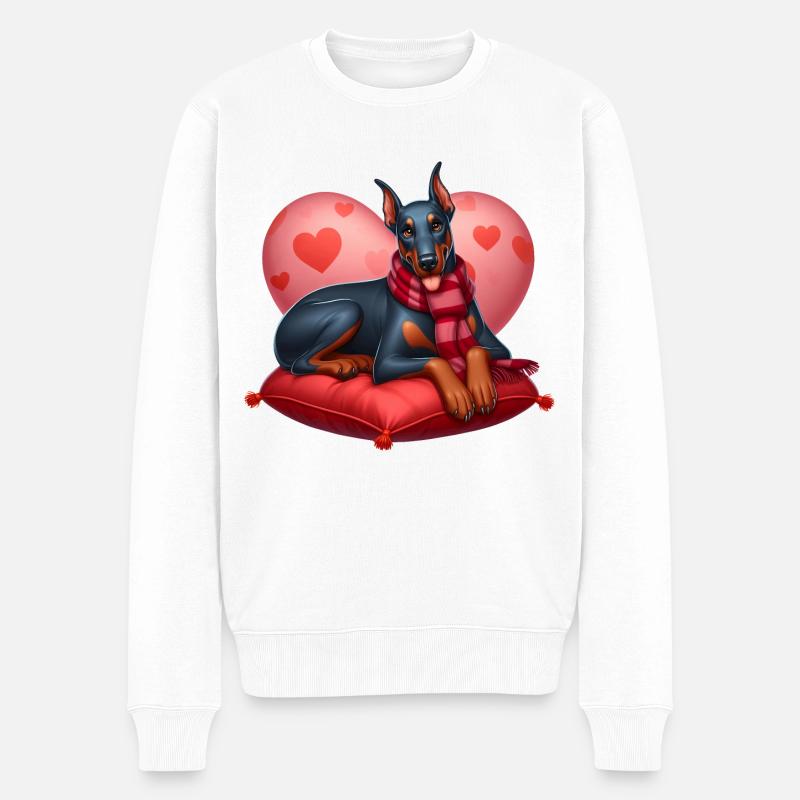 Doberman Pinscher Saint-Valentin - Pull Premium bio Homme - blanc