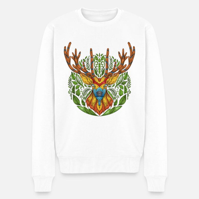Rehe Hirsch Natur HirschKopf - Männer Premium Bio Pullover - Weiß