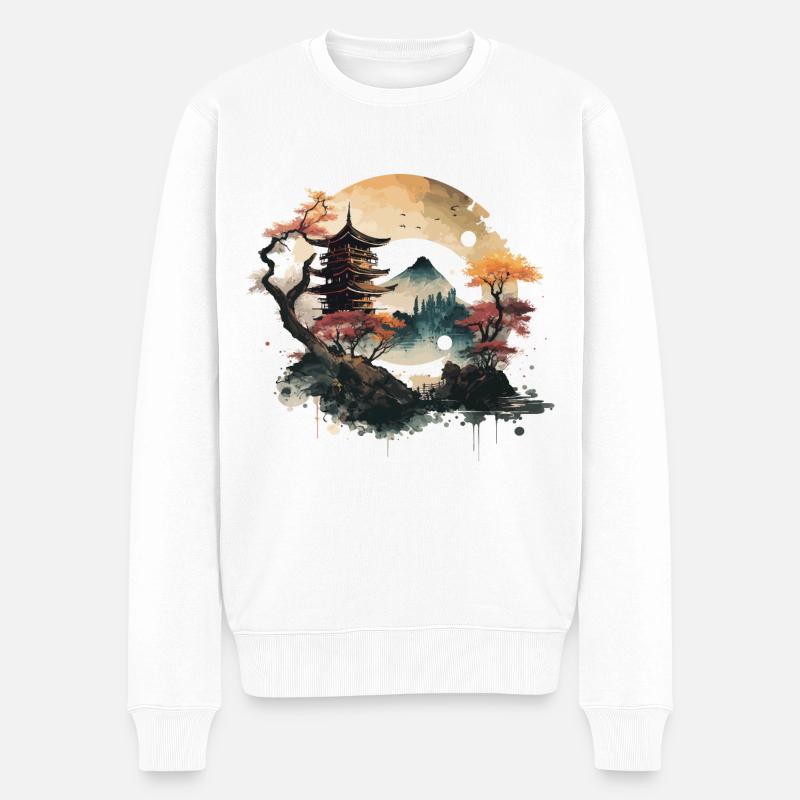 Traditionelle japanische Holzschnittkunst - Männer Premium Bio Pullover - Weiß