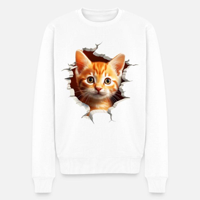 Niedliche Katze - Männer Premium Bio Pullover - Weiß