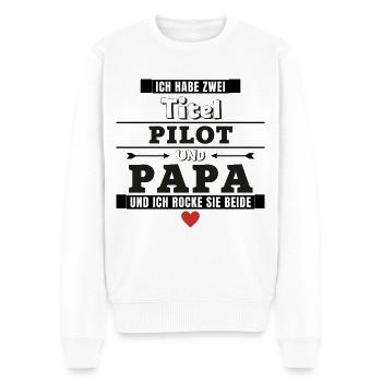 Ich habe zwei Titel Pilot und Papa - Männer Premium Bio Pullover - Weiß - Vorne - Thijin (182cm)