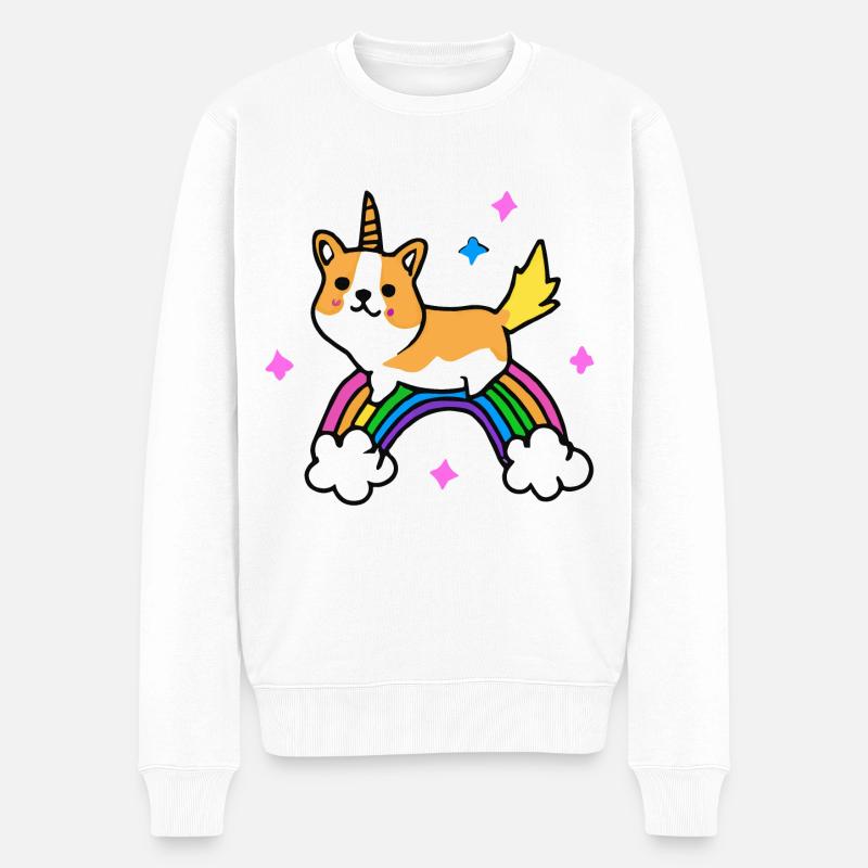 Corgi Einhorn Regenbogen Hund Geschenk Welsh Corgi - Männer Premium Bio Pullover - Weiß