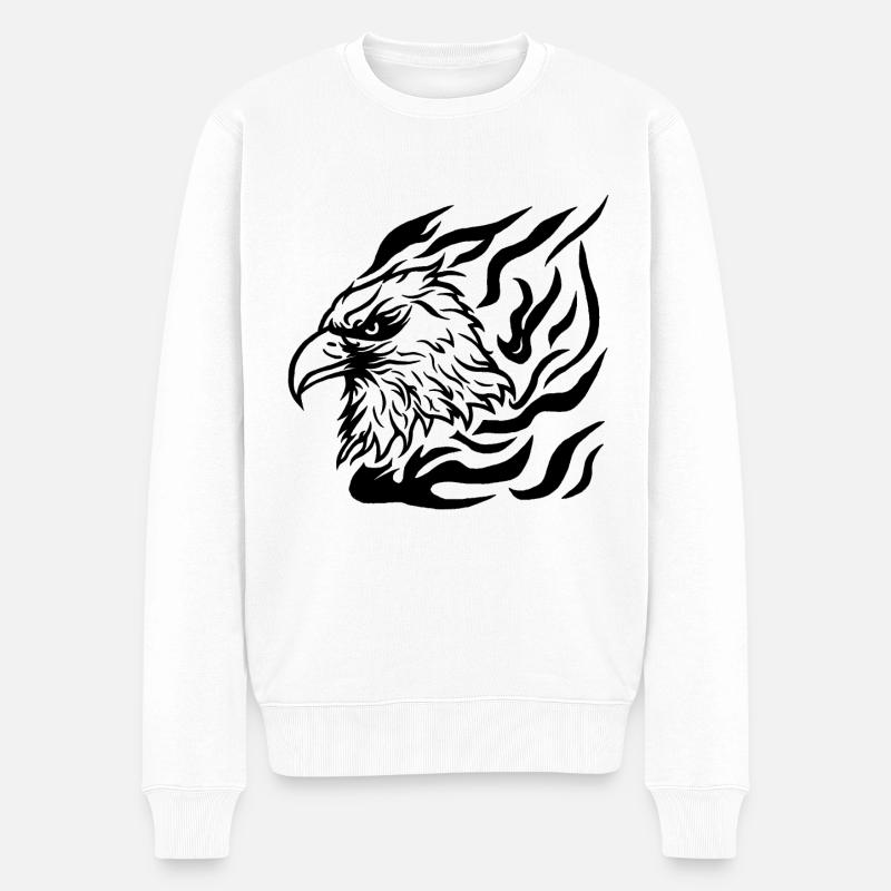 Adlerkopf mit Flammen Tattoo Style - Männer Premium Bio Pullover - Weiß