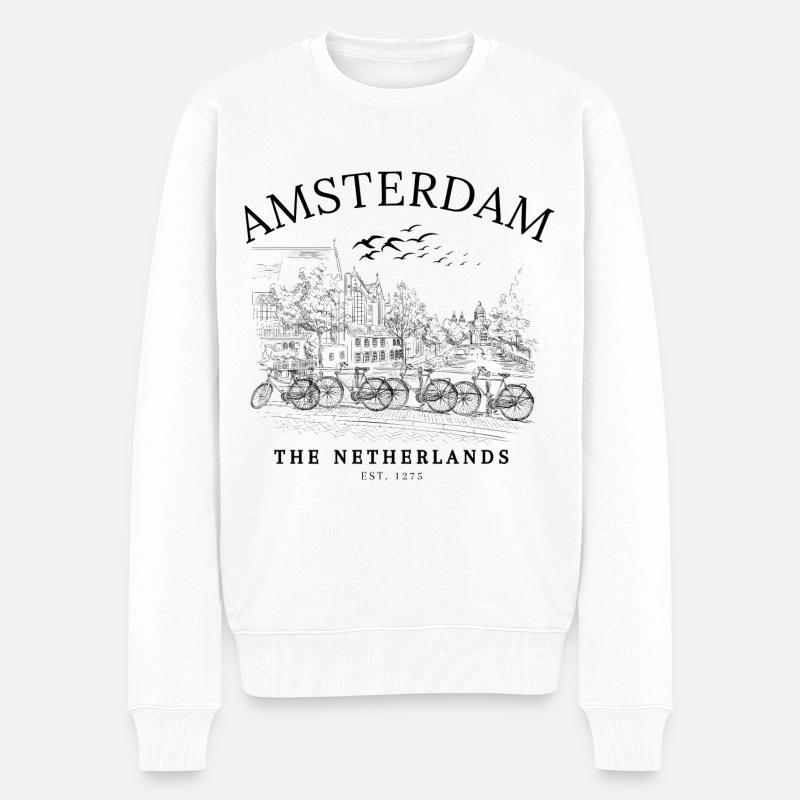 Amsterdam Pays-Bas Classic - Pull Premium bio Homme - blanc