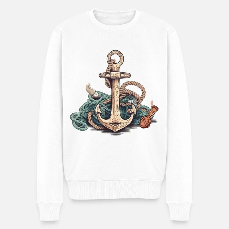 Fantastisches maritimes Abenteuer im Comic-Stil - Männer Premium Bio Pullover - Weiß