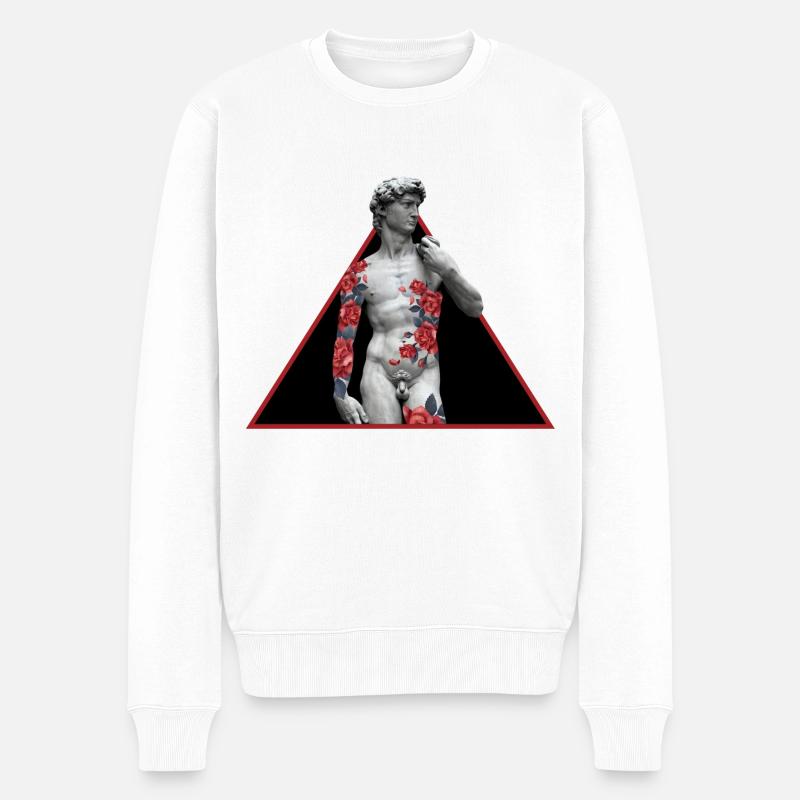 David mit Rose Tattoo - Männer Premium Bio Pullover - Weiß