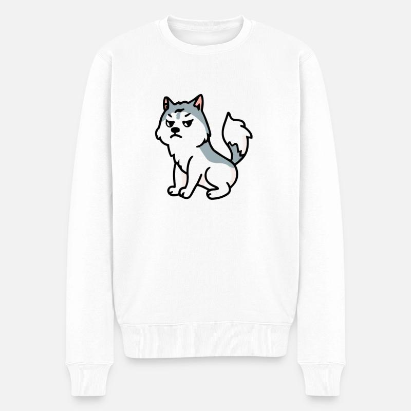 Huskytrainer Grumpy Hund Malamute - Männer Premium Bio Pullover - Weiß