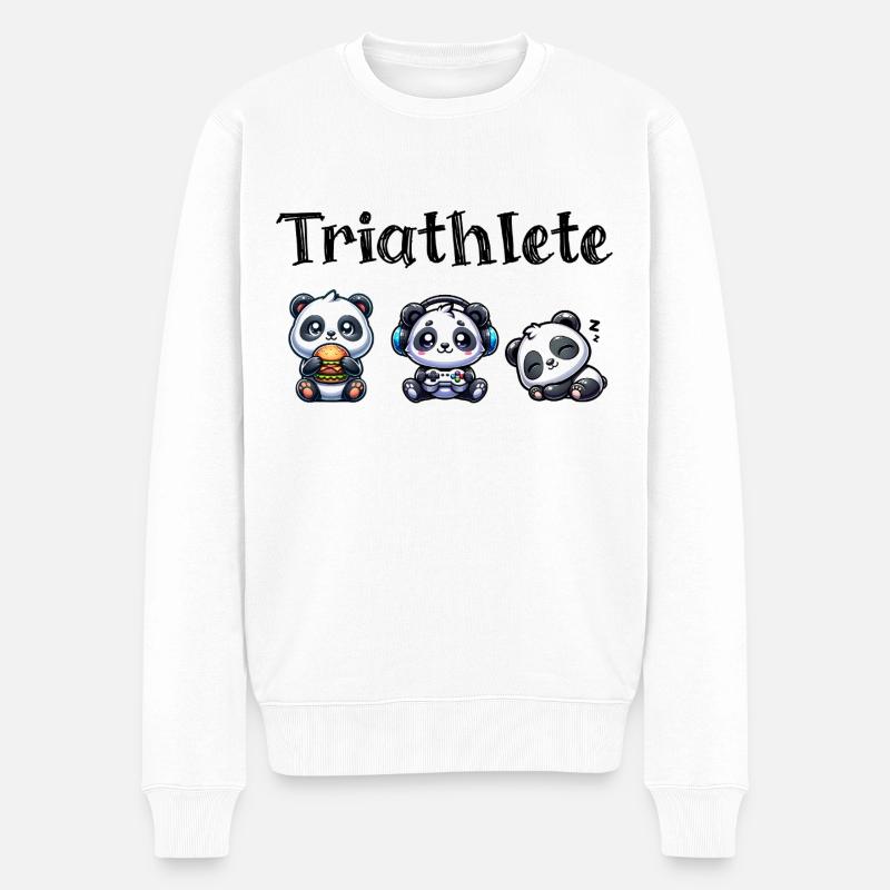 Triathlete Panda - Männer Premium Bio Pullover - Weiß