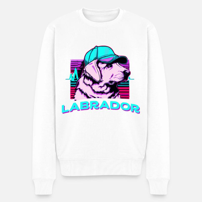 Labrador Synthwave Dog Retriever - Pull Premium bio Homme - blanc