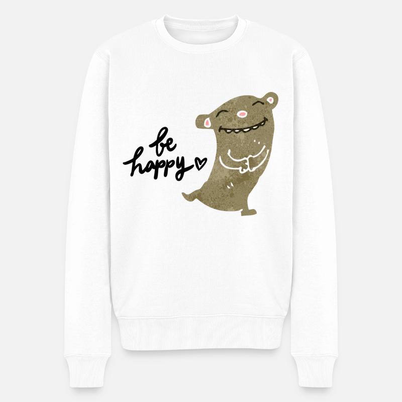 Be Happy Lustiges Tier - Männer Premium Bio Pullover - Weiß