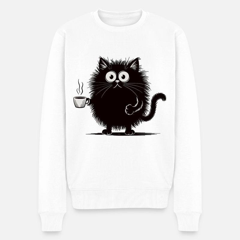Chat noir avec chemise café - Pull Premium bio Homme - blanc