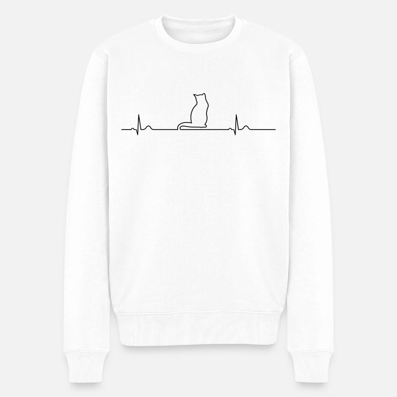 Katzenliebe, Herzschlag - Männer Premium Bio Pullover - Weiß