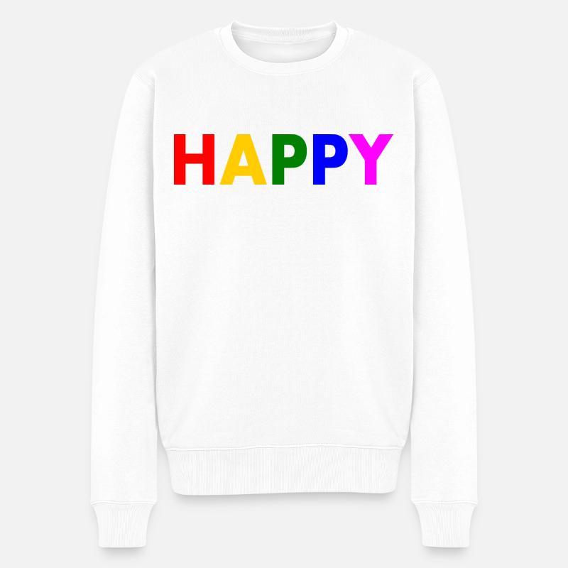 Happy - Männer Premium Bio Pullover - Weiß