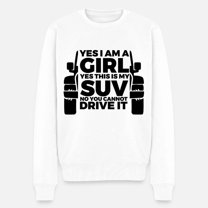 Frau mit Geländewagen - Männer Premium Bio Pullover - Weiß