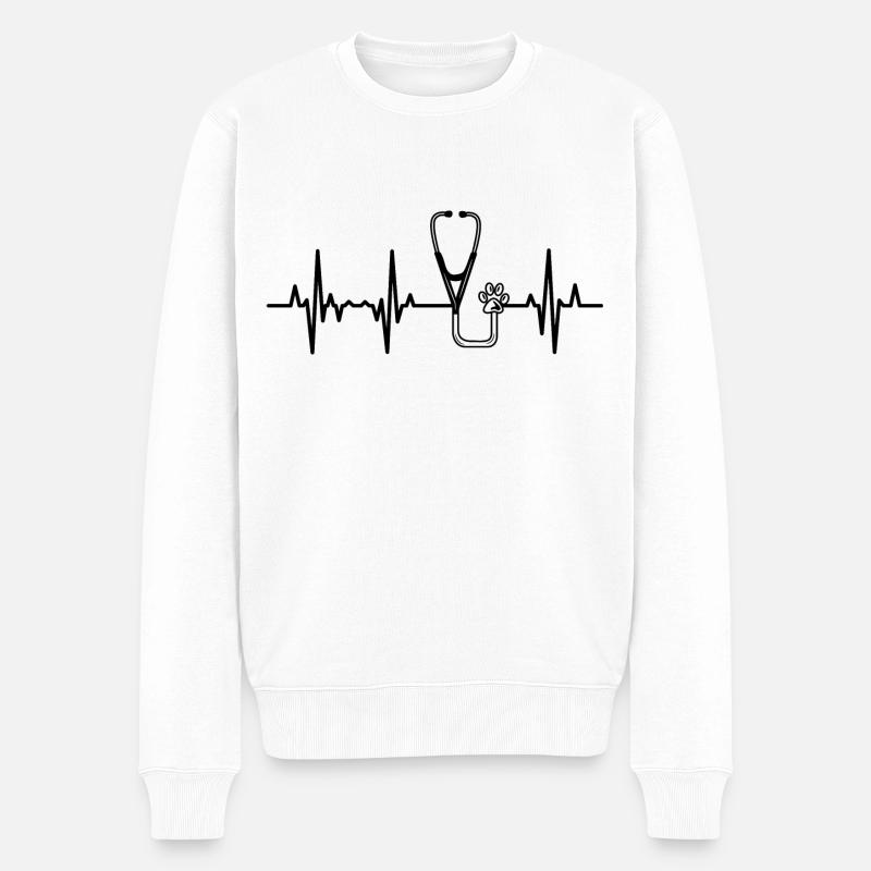 Stethoskop EKG Herzlinie - Männer Premium Bio Pullover - Weiß