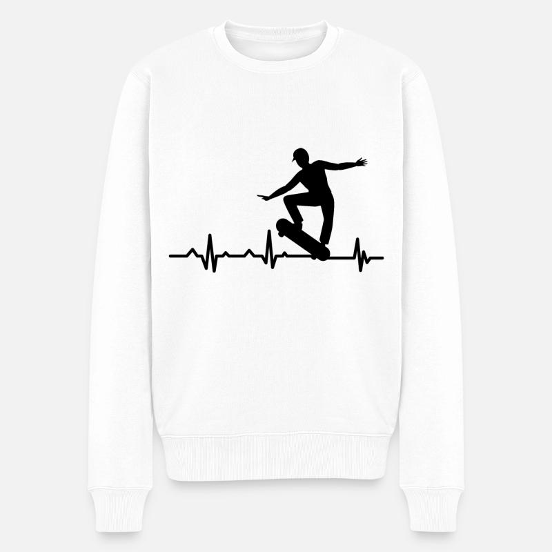 Herzschlag - Skater - Skateboard - Heartbeat - Männer Premium Bio Pullover - Weiß