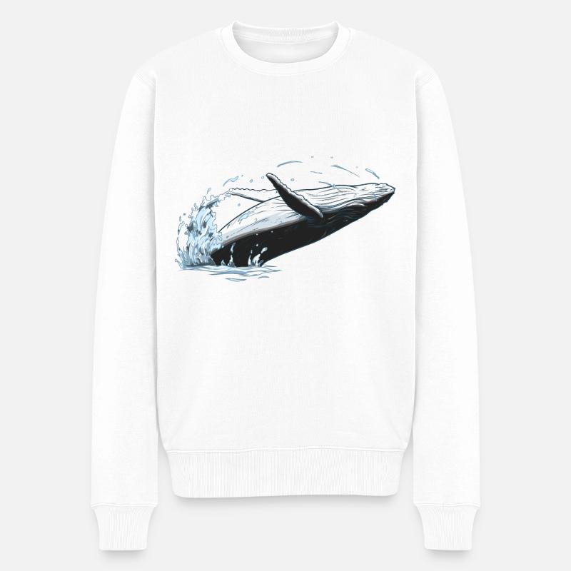 Buckelwal Springt aus dem Wasser - Männer Premium Bio Pullover - Weiß