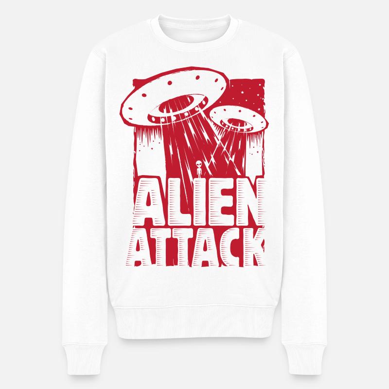 Alien Attack - Männer Premium Bio Pullover - Weiß