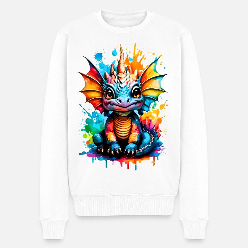 Drache Farbenfroh - Baby Drache - Dragon Head - Männer Premium Bio Pullover - Weiß
