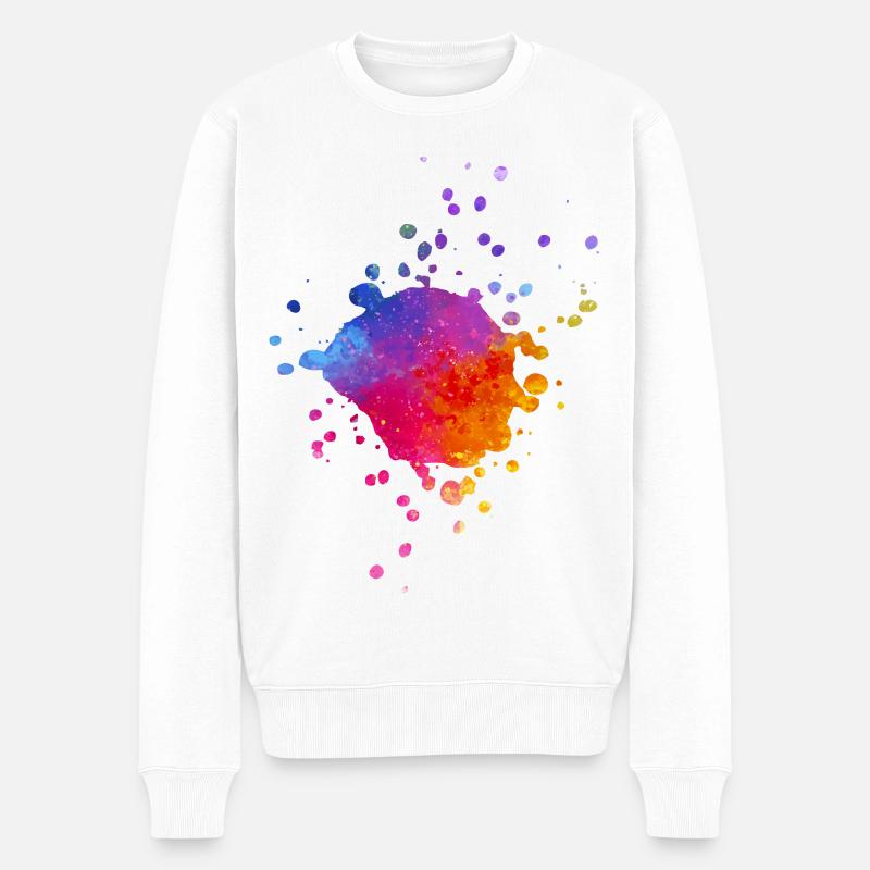 Bunte Farbspritzer - Farbverlauf Aquarell - Männer Premium Bio Pullover - Weiß