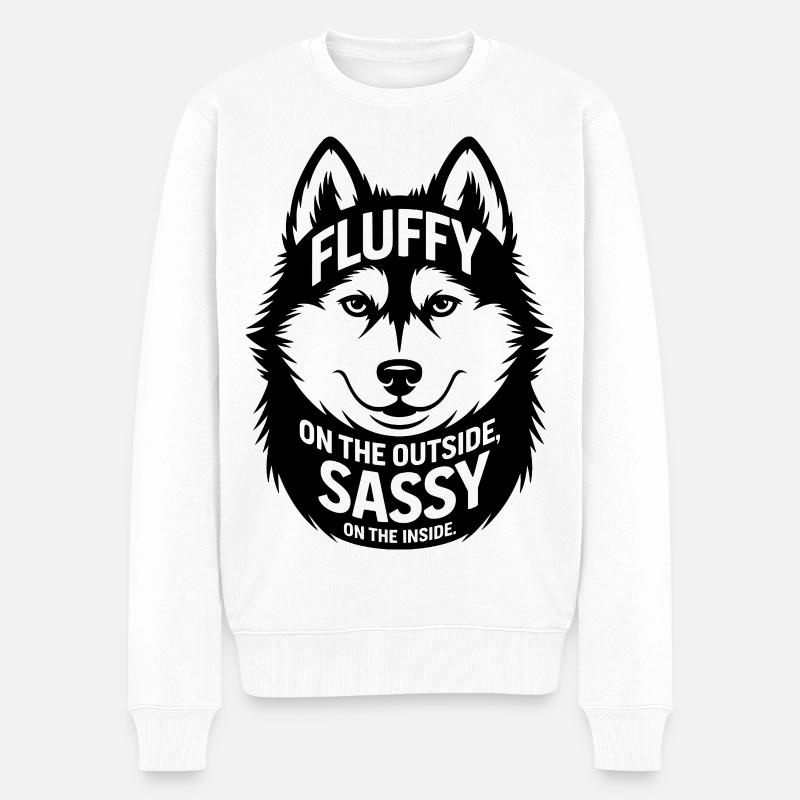 Husky Flauschiger Frecher Lustiger Hund - Männer Premium Bio Pullover - Weiß